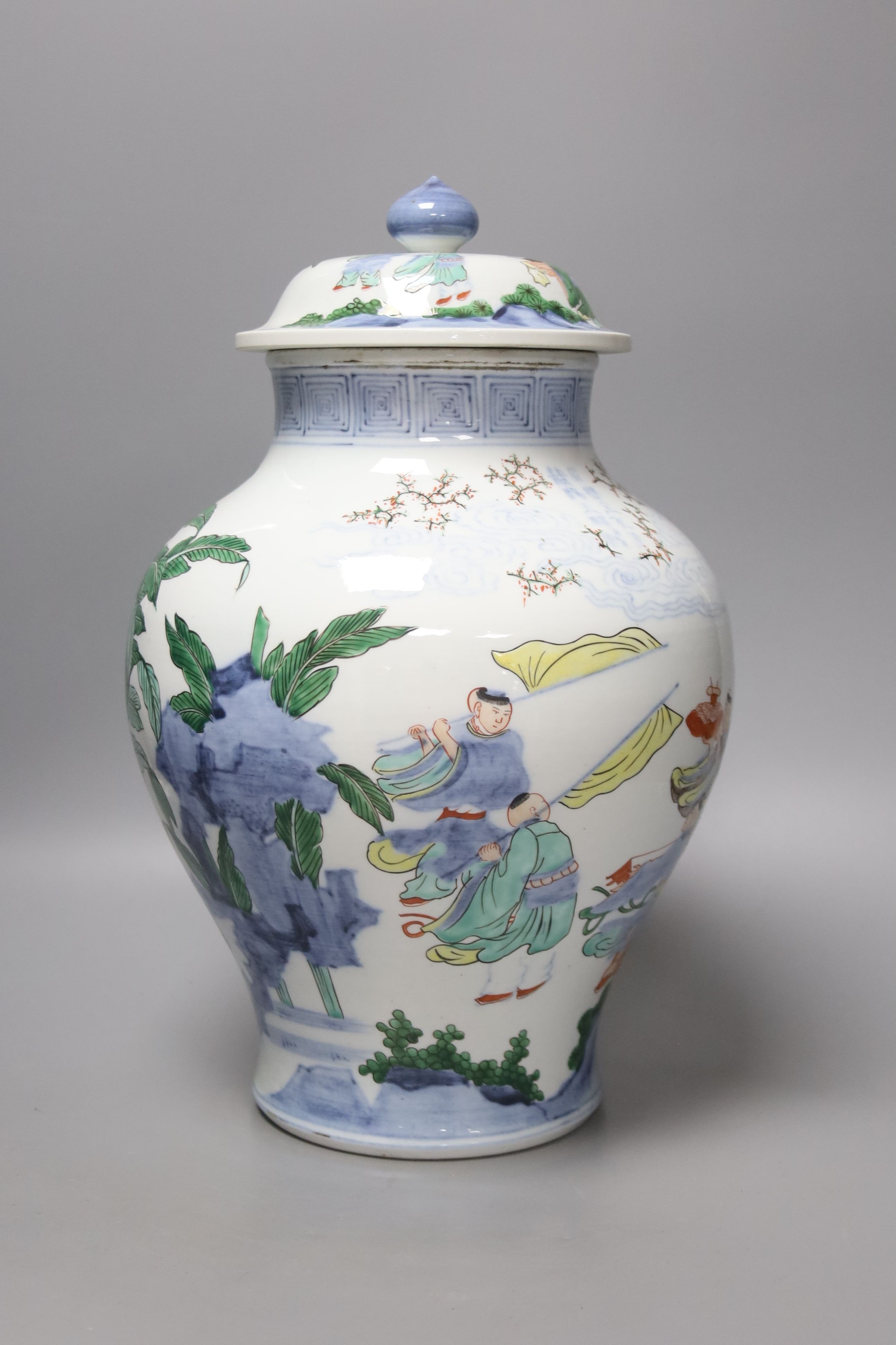 A Chinese wucai jar and cover, height 38cm